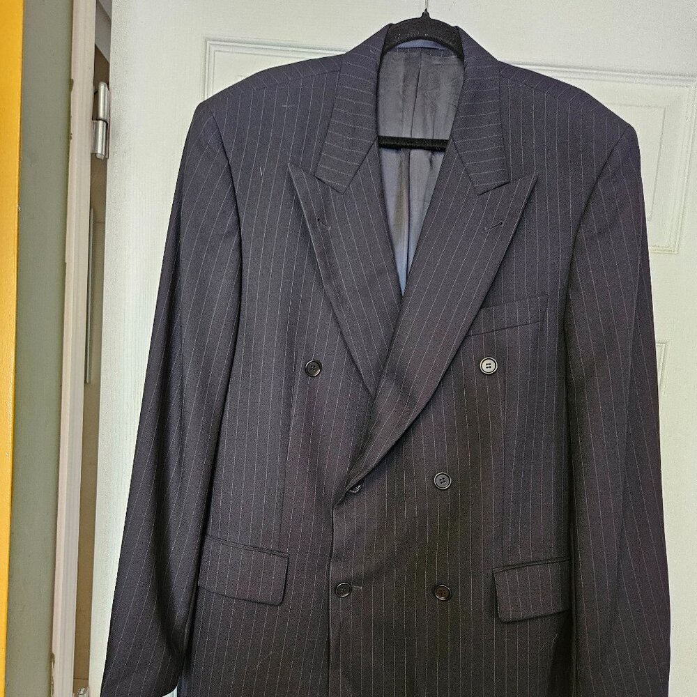 Hugo Boss Ares/Akropolis Double-Breasted Pinstripe Blazer, Size: 54